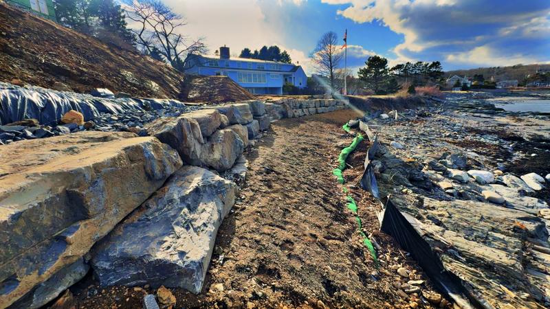 Stone wall construction in Southern Maine