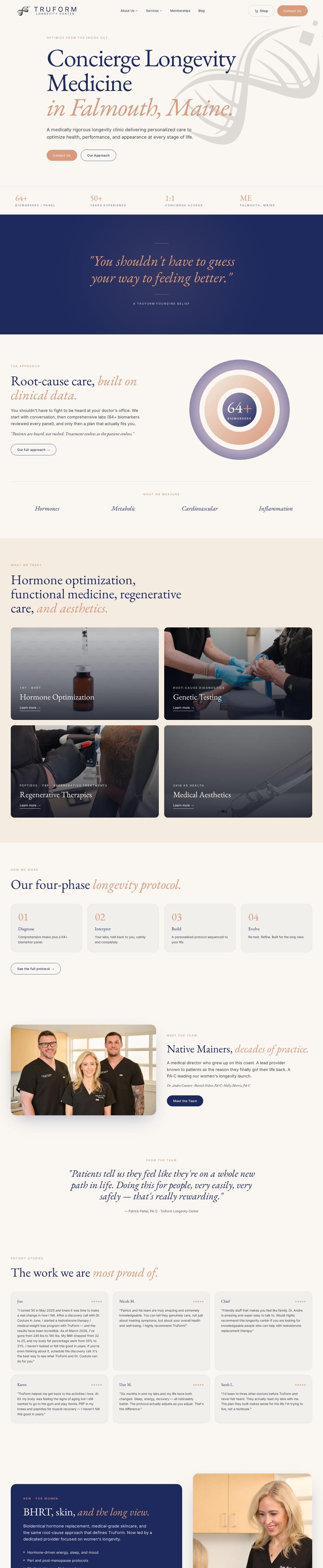 TruForm Longevity Center website, full page