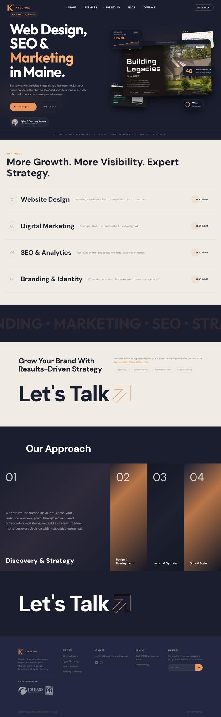 K Squared website, full page