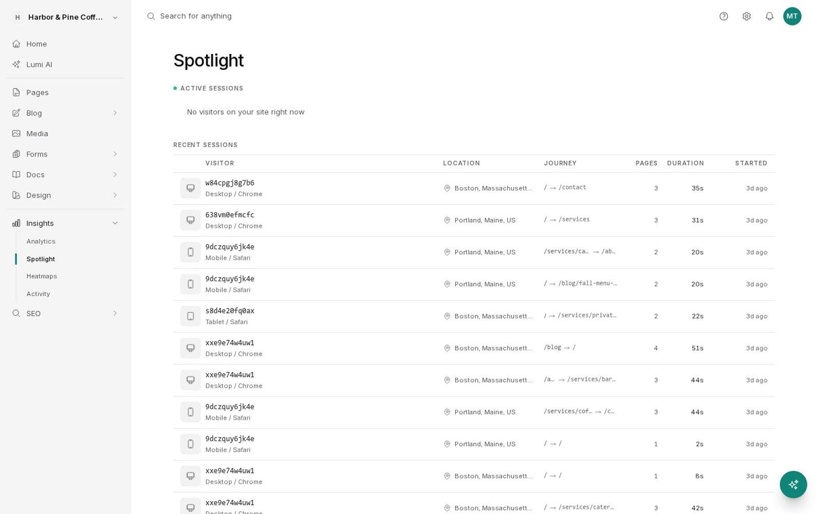 Spotlight session recordings