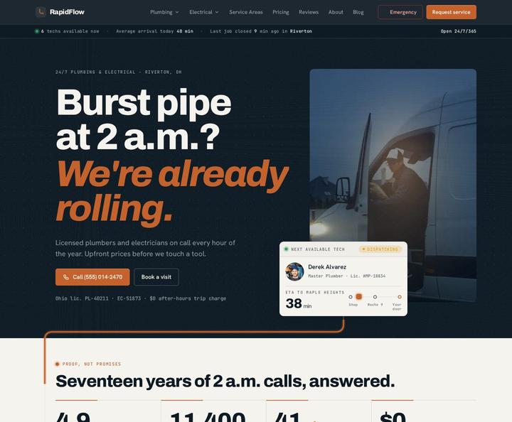 RapidFlow Plumbing & Electric template, full page
