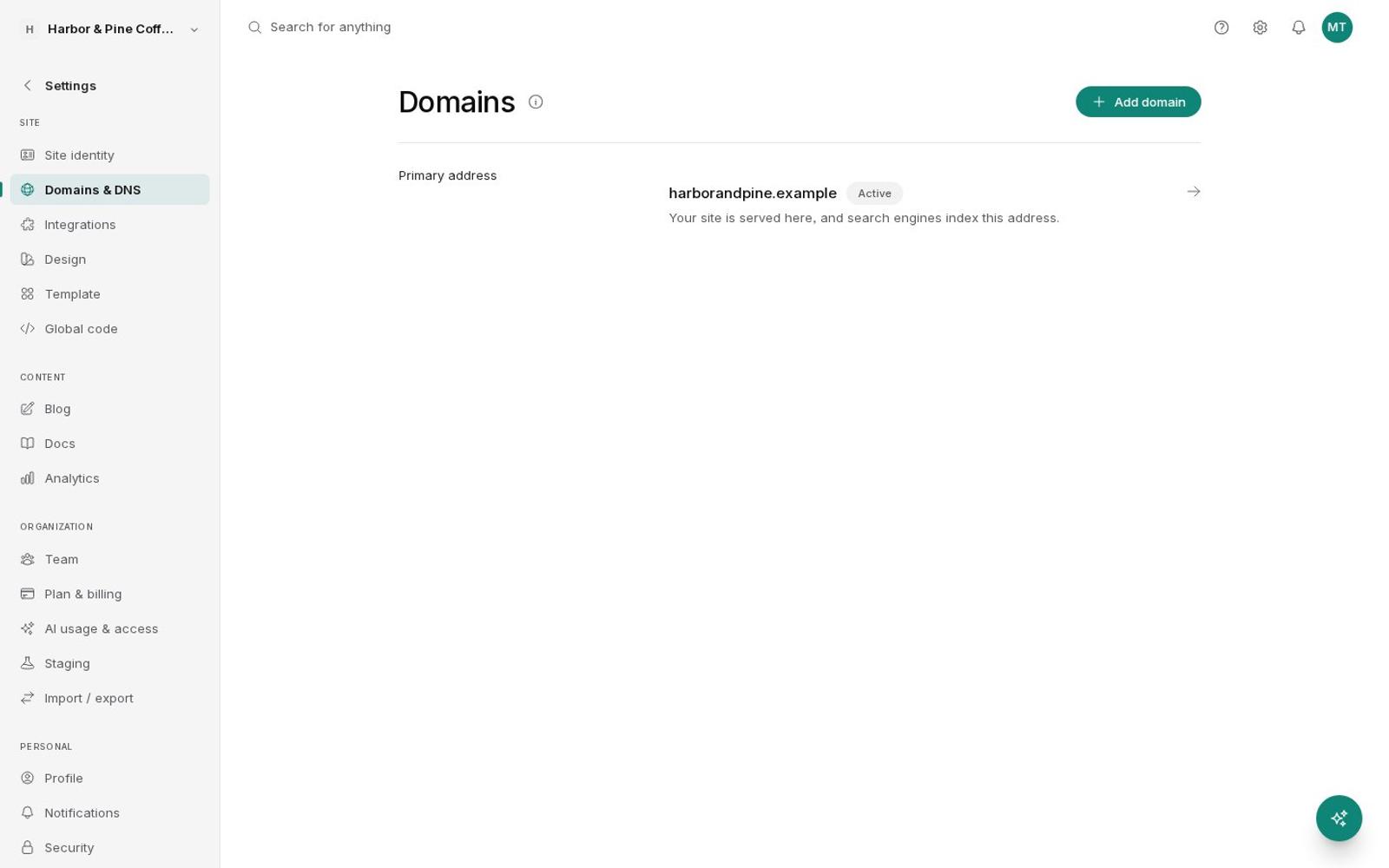 Domains and DNS settings