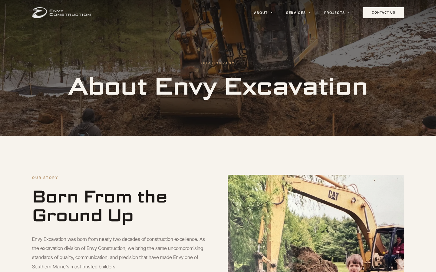 Envy Excavation about page screenshot