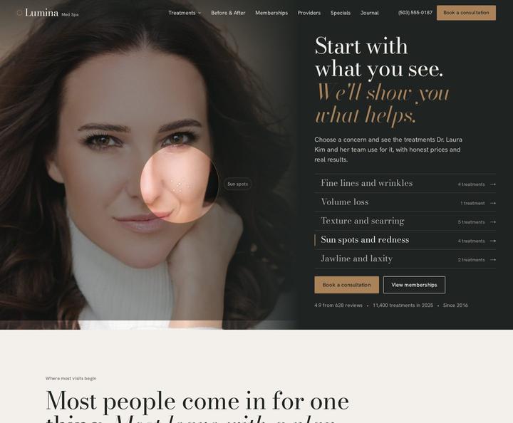 Lumina Med Spa template, full page