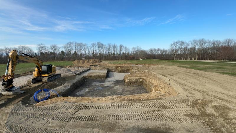 Foundation hole dug to spec in Southern Maine