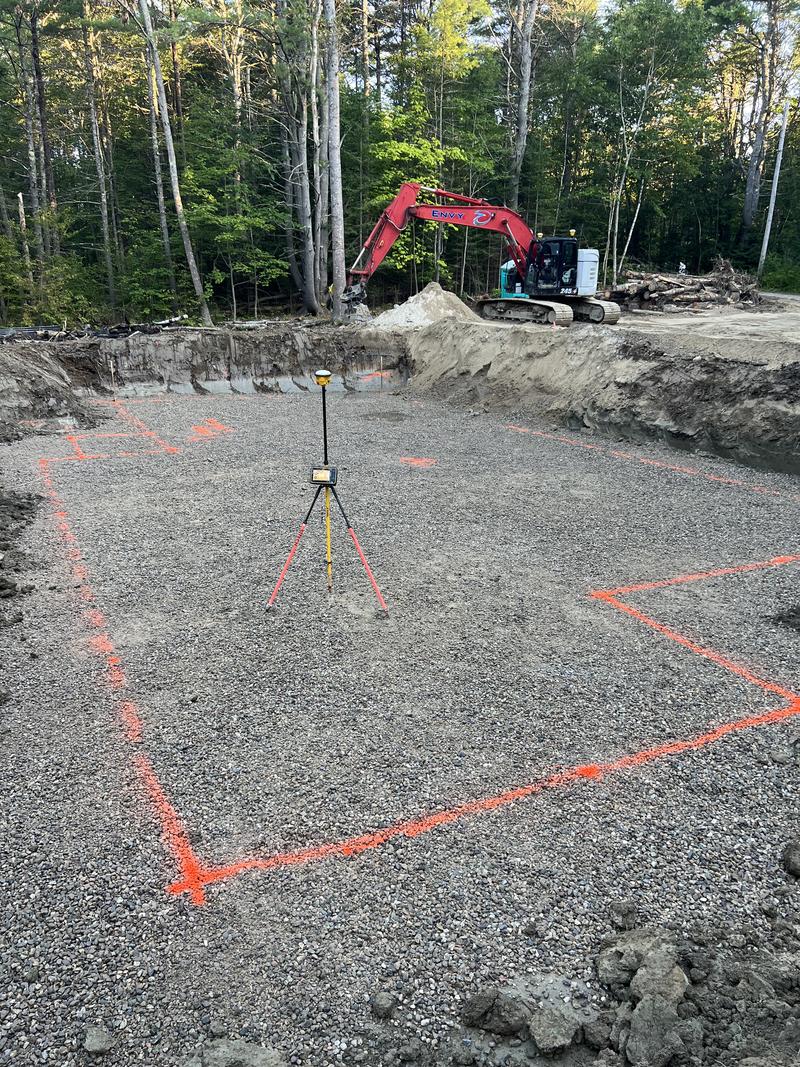 Foundation hole dug to spec in Southern Maine