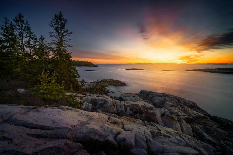 Rick Berk Notecard Set photo: the sky over the Sheepscot River glows just before sunrise at Griffith’s Head in Reid State Park in Georgetown, Maine
