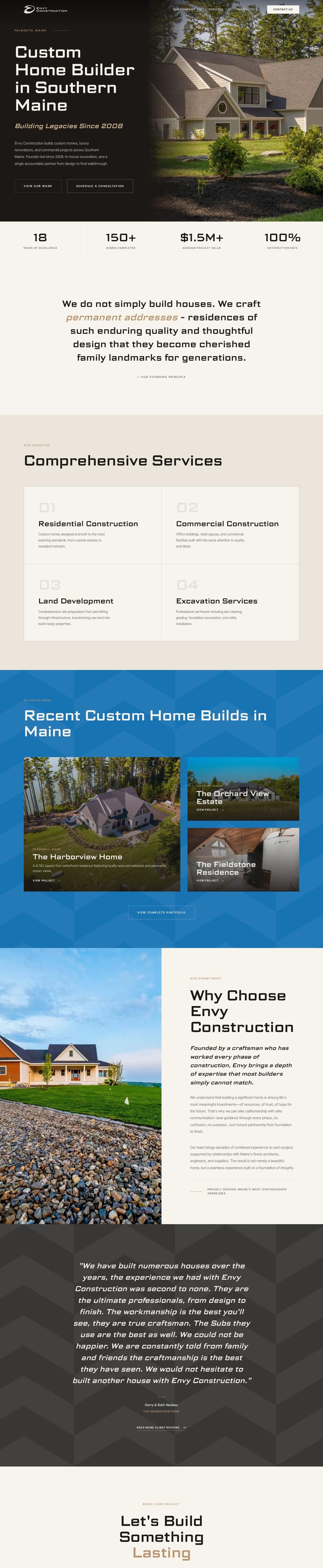 Envy Construction website, full page