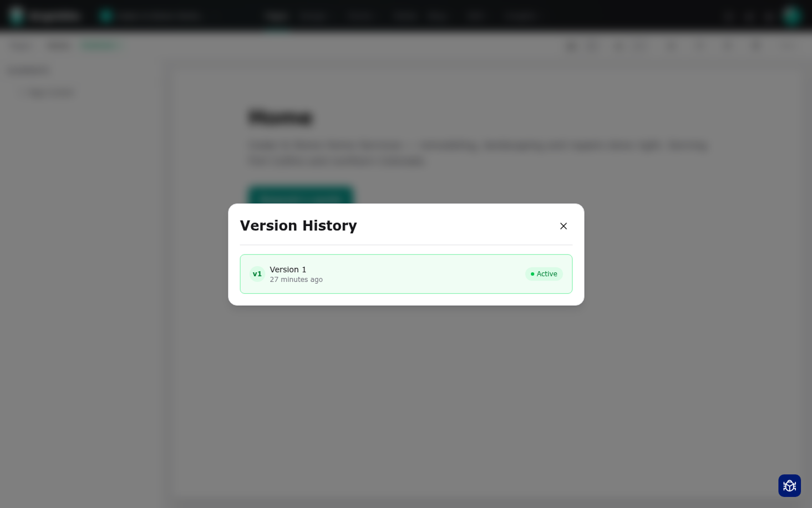 The version history panel listing saved versions with timestamps and who made each change.