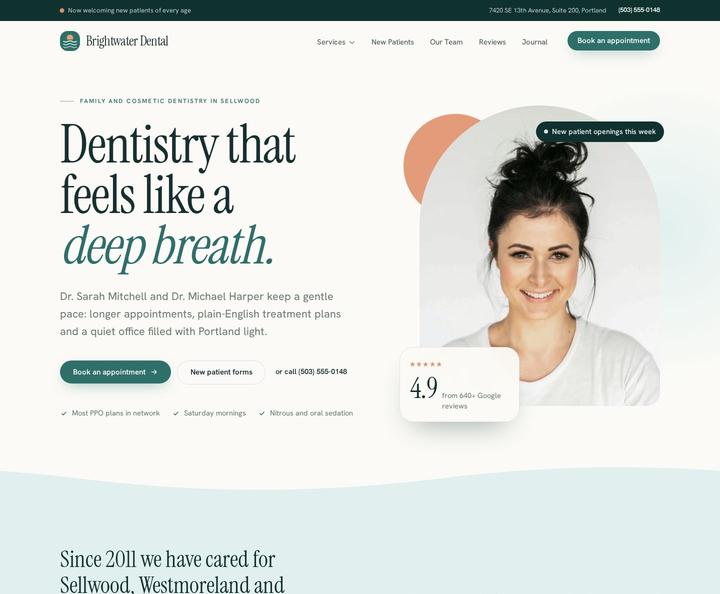 Brightwater Dental template, full page