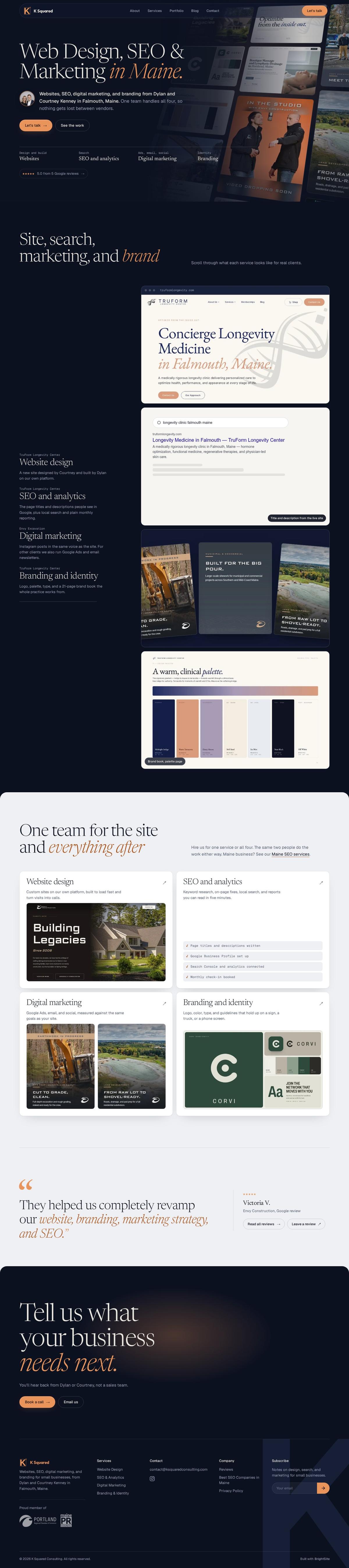 K Squared website, full page