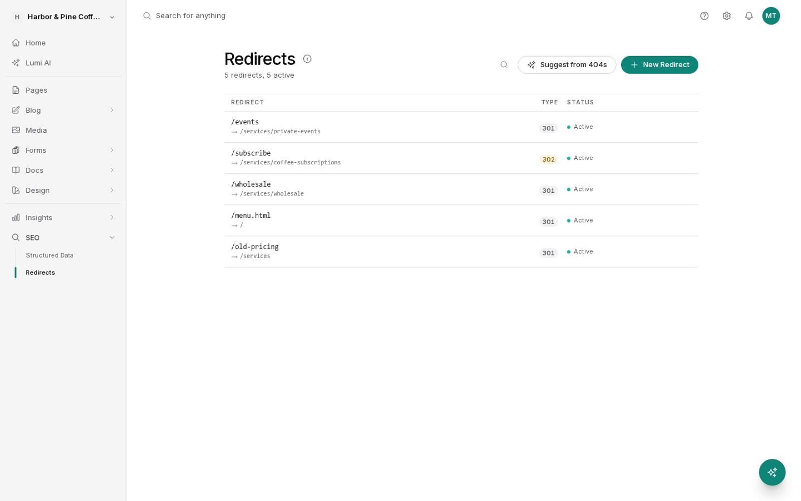 Redirects with a Suggest from 404s button
